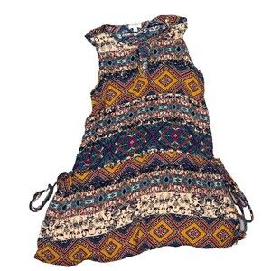 Umgee Southwestern Sundress Sleeveless Hippie Boho Dress Keyhole Side Ties Small